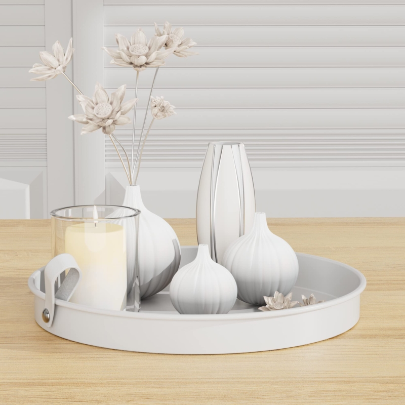 Decorative Tray Round Matte White Circular Side Handles Minimalist