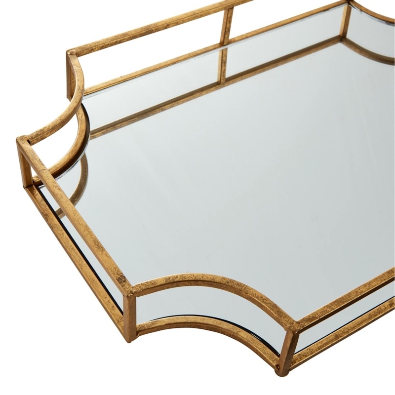 Decorative Tray Round Polished Metallic Rim Mirrored Elegant Vanity