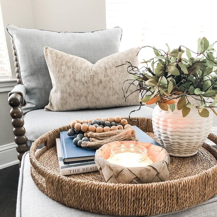 Decorative Tray: Round Rope Weave, Oversized Woven Decorative Tray Decor