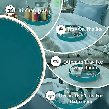Decorative Tray Round Slim Gold Handles Glossy Glam Accent Decor