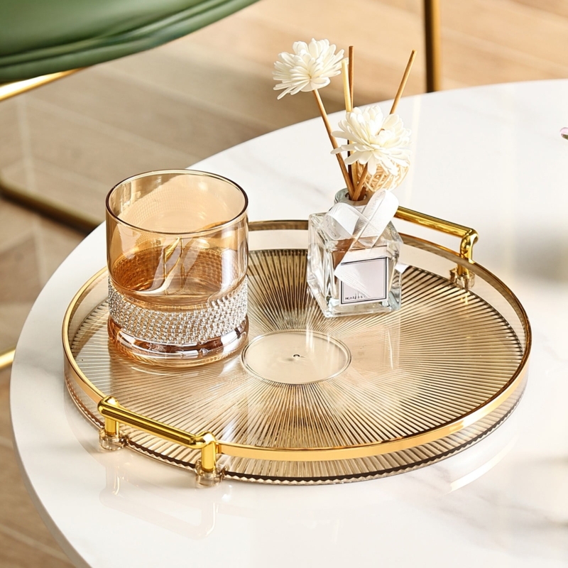 Decorative Tray Round Starburst Pattern Cutout Handles