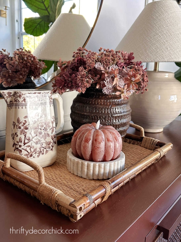 Decorative Tray Round Warm Tone Amber Glass Vase Fall Vignette