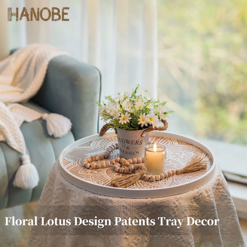Decorative Tray Round Whitewashed Wood Distressed Farmhouse