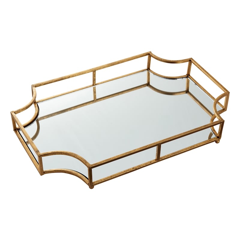 Decorative Tray Round Wire Lattice Rim Mirrored Modern Perfume Organizer