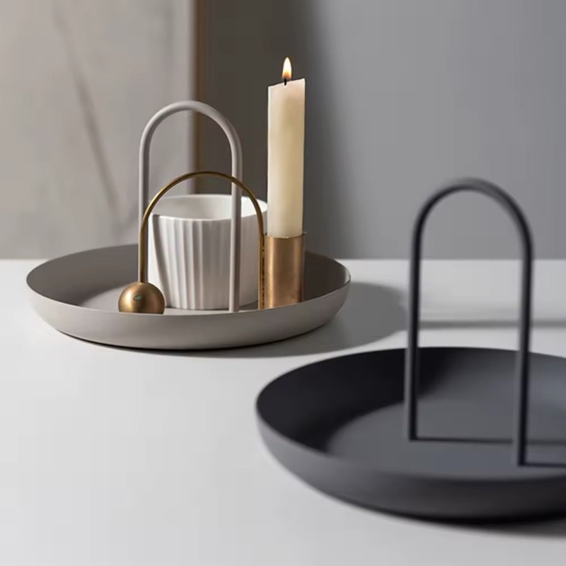 Decorative Tray Sand Color Matte Finish Round Raised Rim Nordic