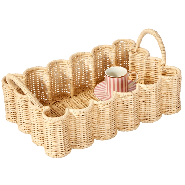 Decorative Tray Scalloped Edge, Natural Woven Fiber, Miniature Scale
