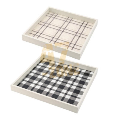 Decorative Tray Set Black White Geometric Woven Pattern Indoor