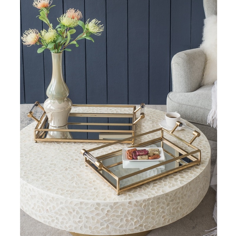 Decorative Tray Set Espresso Wood-toned Frame Mirrored Patio handles