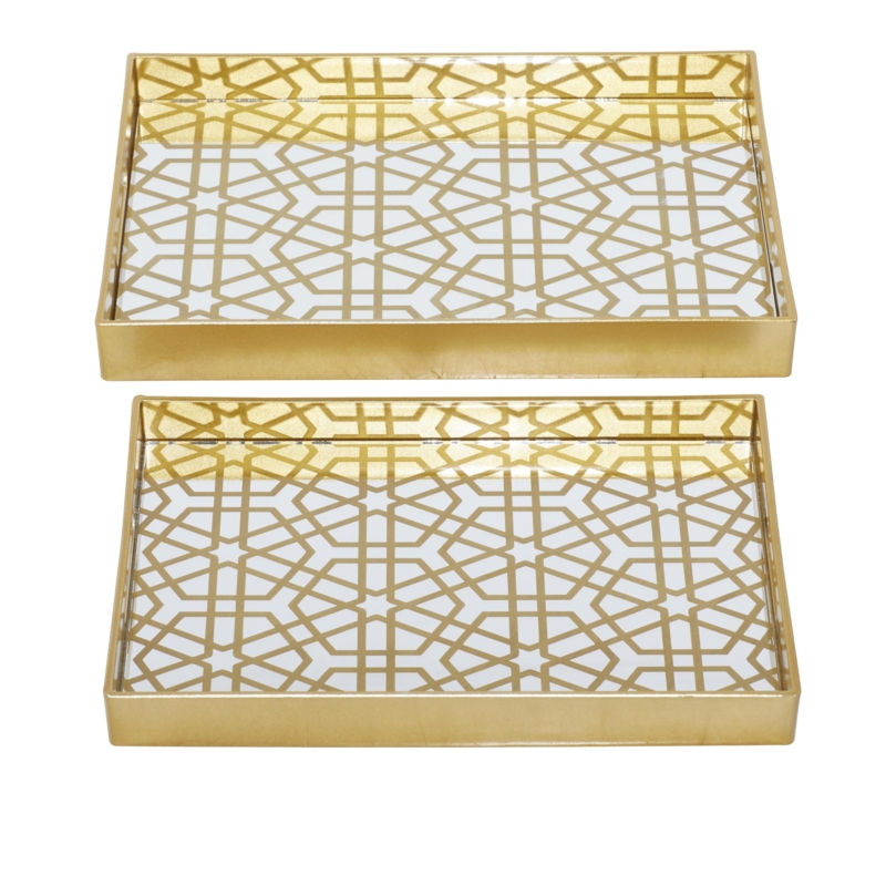 Decorative Tray Set Geometric Wireframe Mirrored Glam