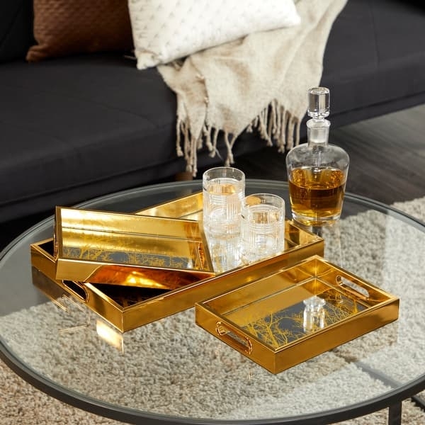 Decorative Tray Set Graduated Hexagonal Mirrored Glam