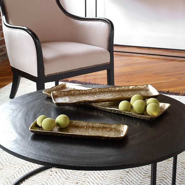 Decorative Tray Set Hammered Texture Antique Finish Graduated Transitional