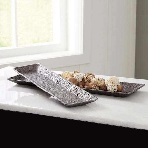 Decorative Tray Set in Weathered Gray with Pitted Cast Texture