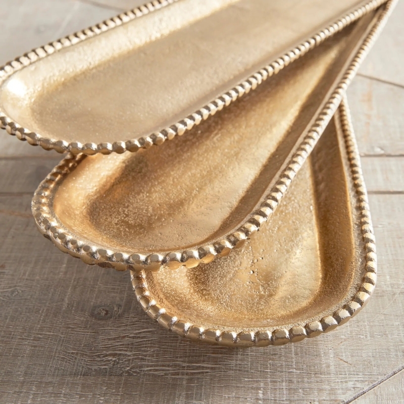 Decorative Tray Set Mixed Shapes Hammered Texture Gold Modern Glam Aluminum