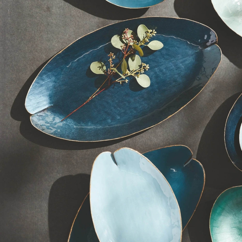 Decorative Tray Set Nested Dark Wood Rounded Corners Modern Styling