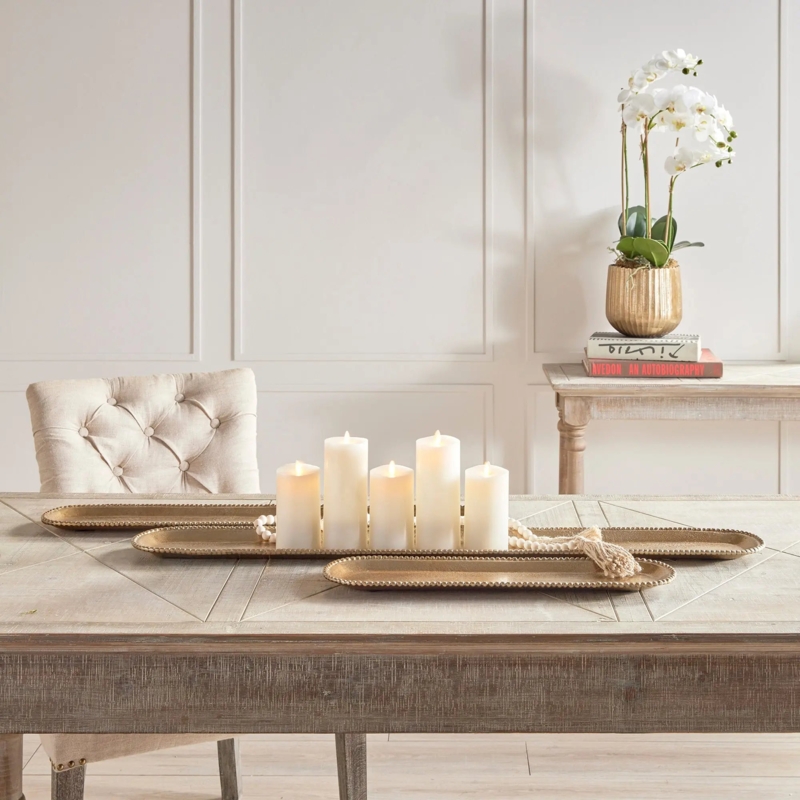 Decorative Tray Set Nesting Design Hammered Finish Modern Glam Aluminum
