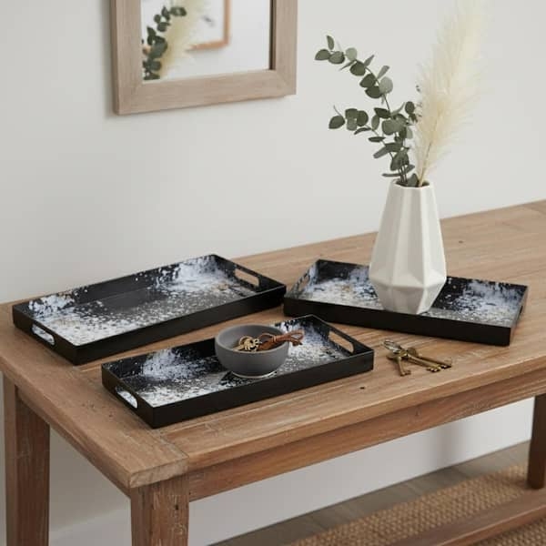 Decorative Tray Set of Three Graphic Interiors Black and White Modern Metal