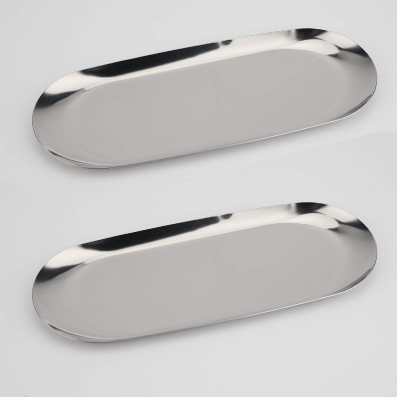 Decorative Tray Set of Two Oval Polished Stainless Steel
