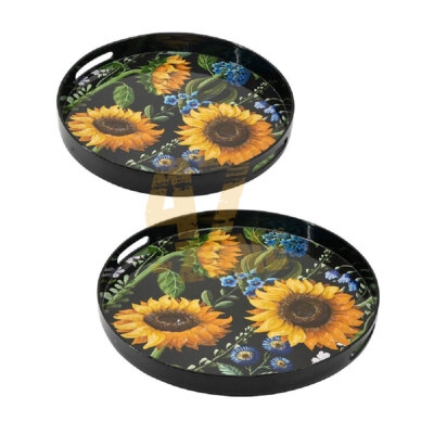 Decorative Tray Set Tile Pattern Integrated Handles Square Coastal