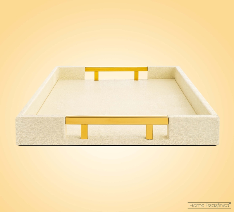 Decorative Tray Shagreen Texture Gold Handles Modern Ottoman Styling