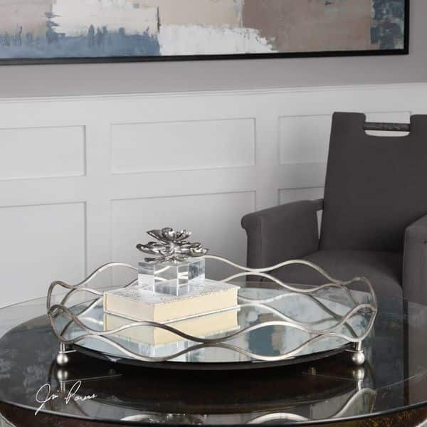 Decorative Tray Silver Organic Branch-like Frame Mirrored Rectangular