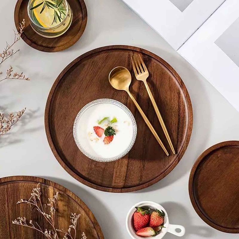Decorative Tray Six Inch Diameter, Acacia Wood Look, Circular Form