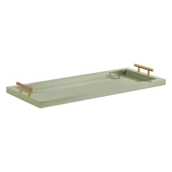 Decorative Tray Slim Rectangular Forest Green Surface Gold Handles