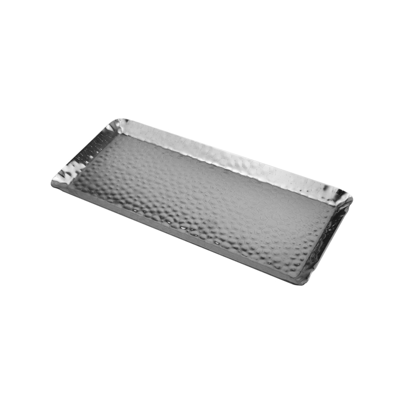 Decorative Tray Slim Rectangular Hammered Stainless Steel Polished