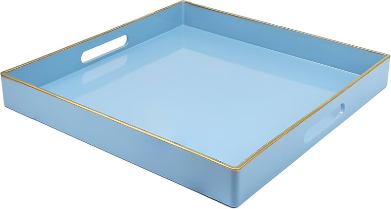 Decorative Tray Square Light Blue Aqua Rounded Corners Cutout Handles