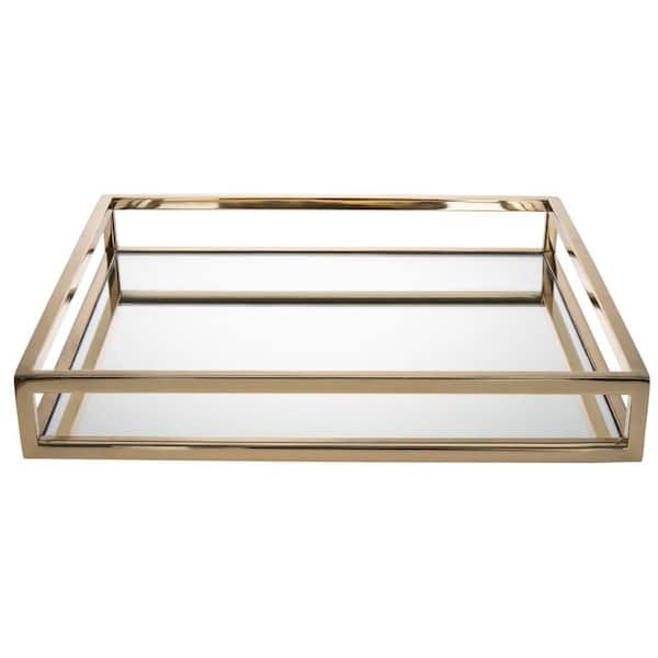 Decorative Tray Square Polished Gold Grid Mesh Base Wire Sides