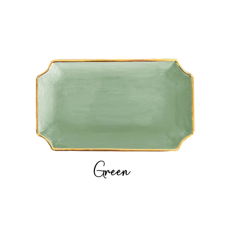 Decorative Tray Square Vibrant Green Hue Glossy Gold Monogram Preppy