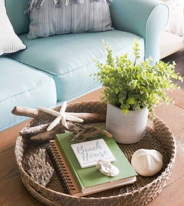 Decorative Tray Square Wood Pampas Grass Organic Modern Decor
