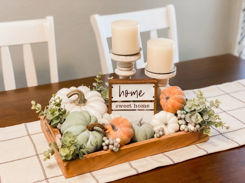 Decorative Tray: Styled Round Wood with Dried Botanicals