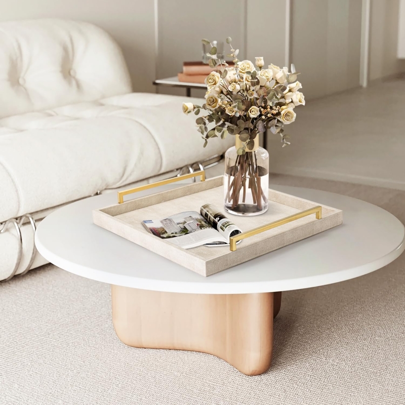 Decorative Tray: Teal Shagreen, Gold Handles for Coffee Table Styling