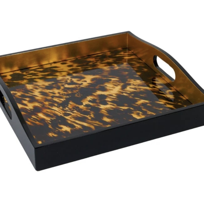 Decorative Tray Tortoiseshell Pattern Lacquer Finish Sophisticated
