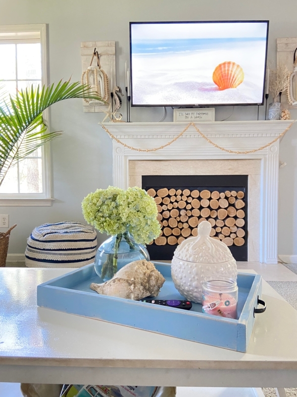 Decorative Tray Turquoise Reclaimed Wood Coastal Ottoman Decor