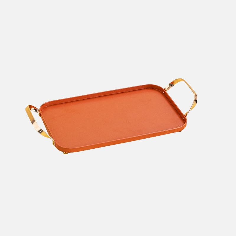 Decorative Tray Vibrant Orange Circular Integrated Handles Matte