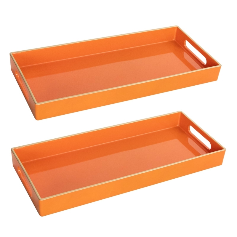 Decorative Tray Vibrant Orange, Rectangular with Cutout Handles