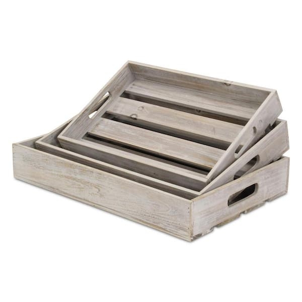 Decorative Tray: Weathered Wood Rectangular, Cutout Handles Minimalist