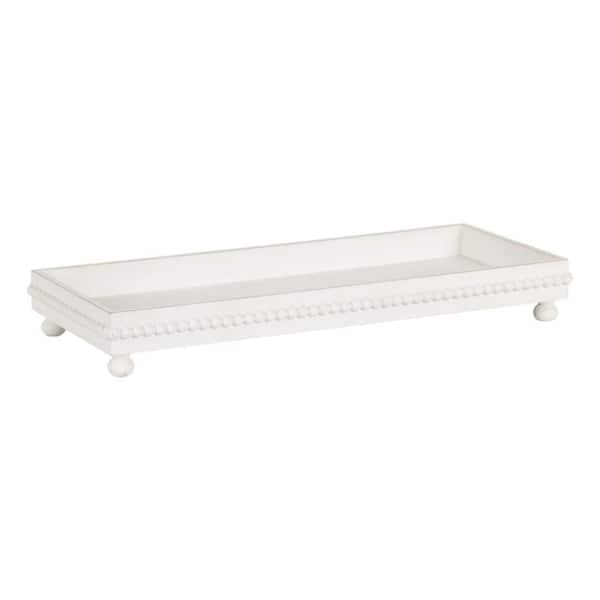 Decorative Tray, White Wood with Gold Handles, Transitional Vanity Accent