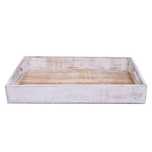 Decorative Tray Whitewashed Cutout Handles Farmhouse