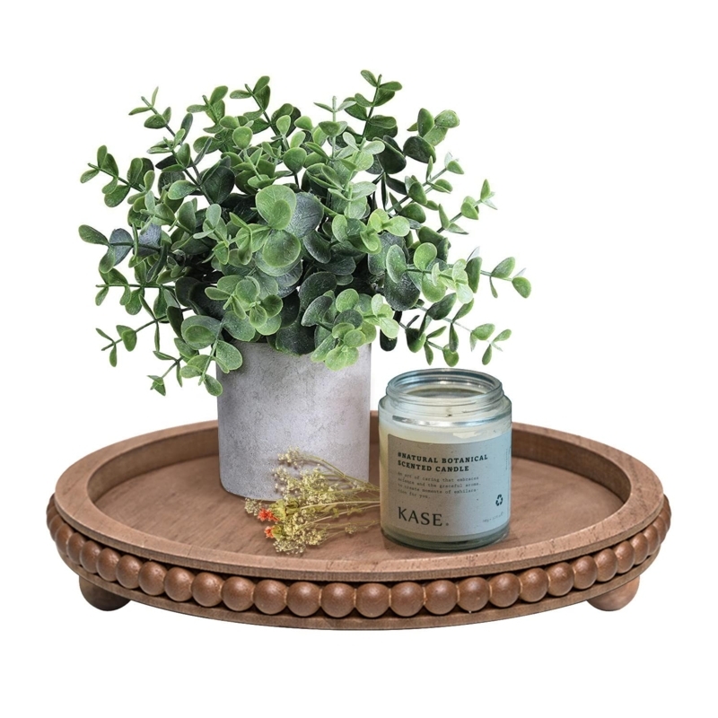 Decorative Tray with Beaded Rim, Distressed Wood Farmhouse Centerpiece