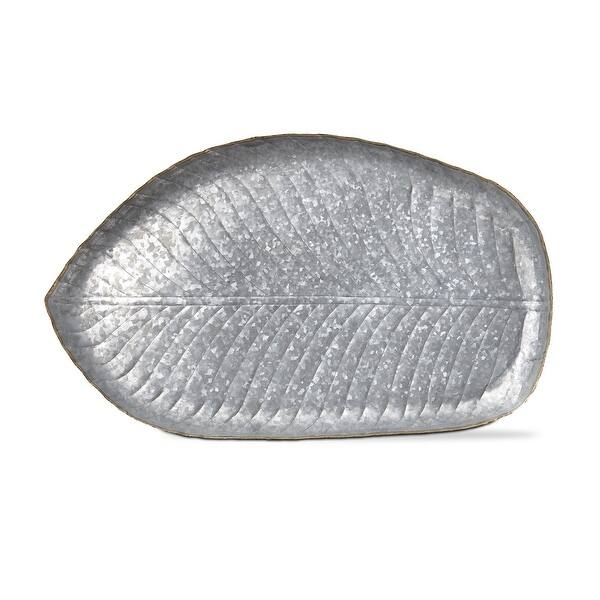 Decorative Tray with Botanical Leaf Shape and Antique Silver Finish