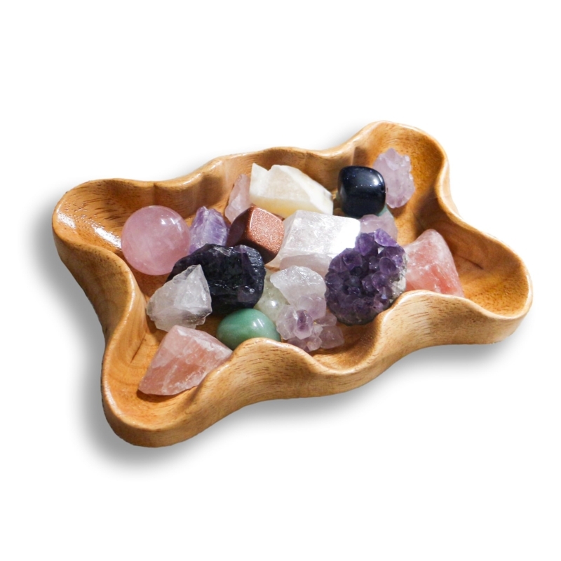 Decorative Tray with Celestial Motif, Moon Shape, Crystal Display Tray