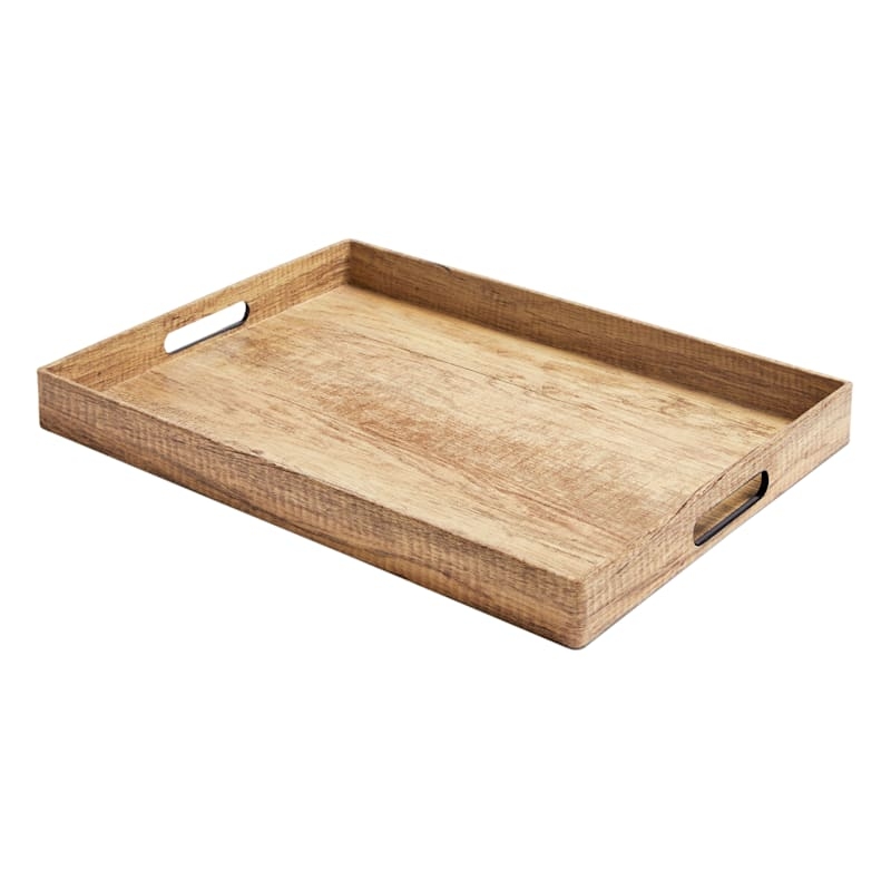 Decorative Tray with High Walls, Natural Wood for Minimalist Coffee Table