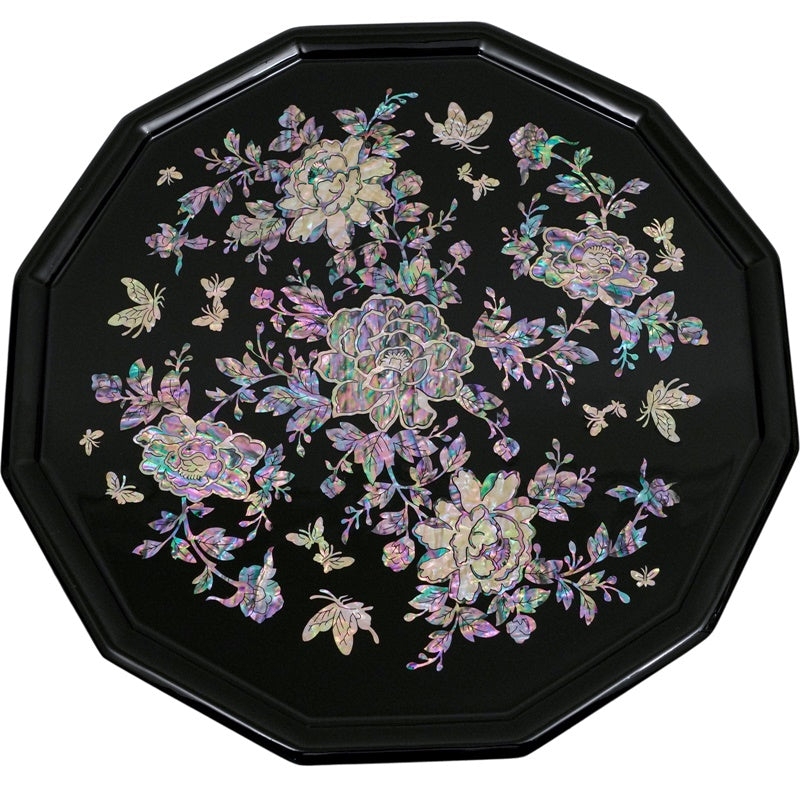Decorative Tray with Mother of Pearl Inlay on Glossy Black Finish
