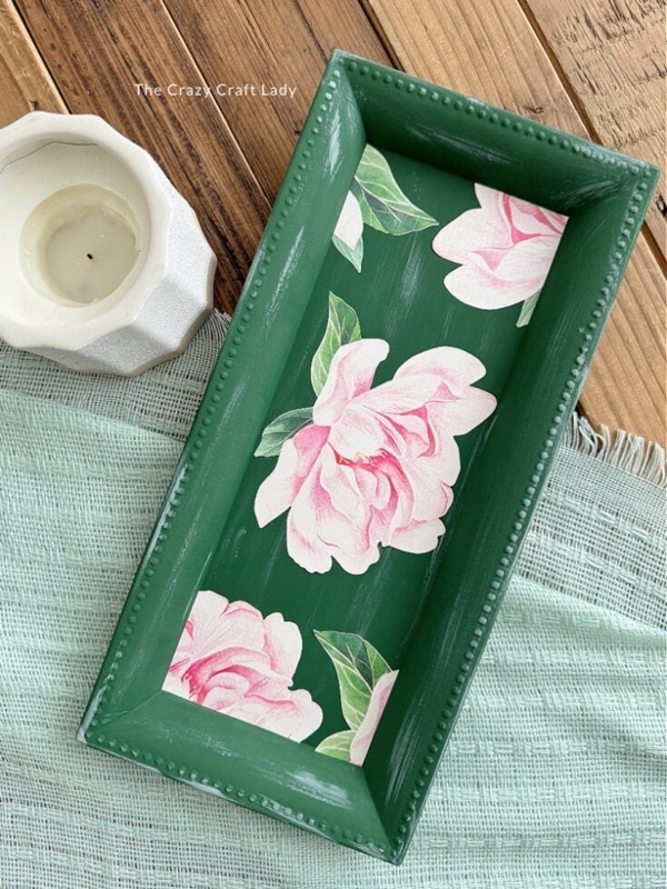 Decorative Tray with Natural Rope Handles and Blue Floral Pattern