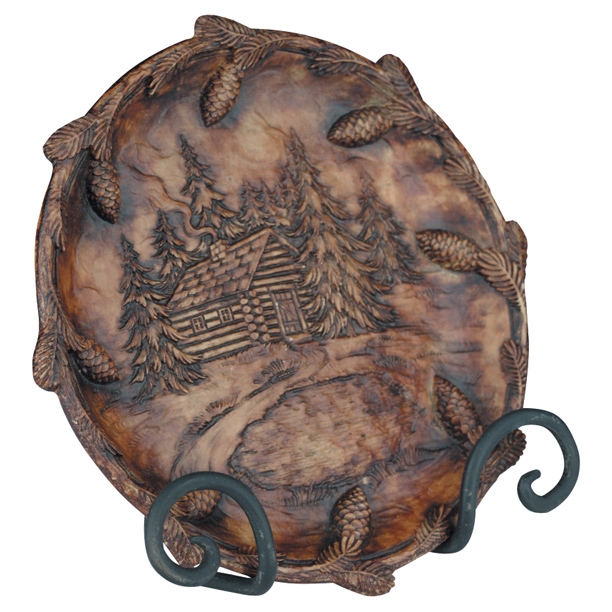 Decorative Tray with Rustic Bear and Mountain Motif and Raised Edges