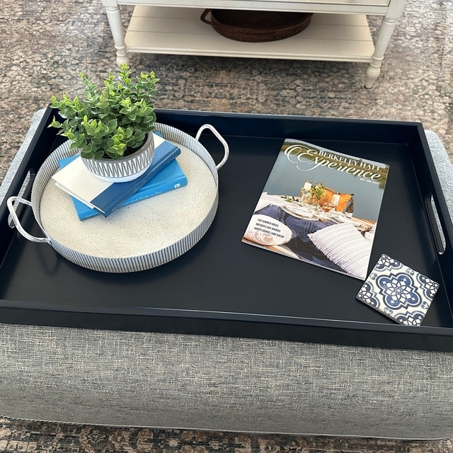 Decorative Tray with Shallow Profile, Large Wood Ottoman Tray