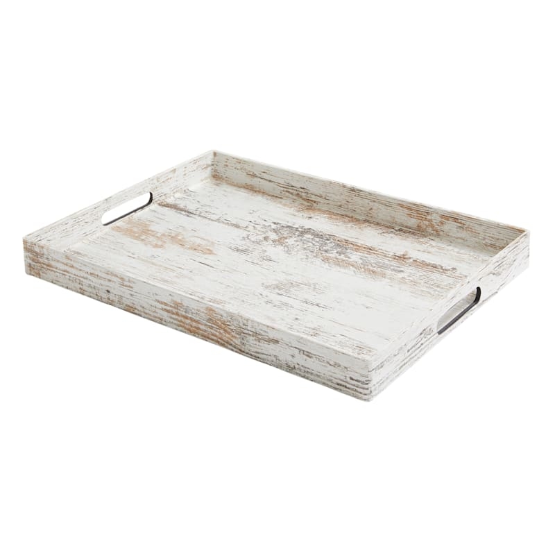 Decorative Tray with Whitewashed Finish, Coastal Farmhouse Tabletop