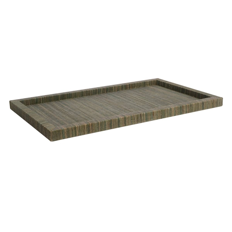 Decorative Tray Woven Texture Round Grey Cutout Handles Coastal